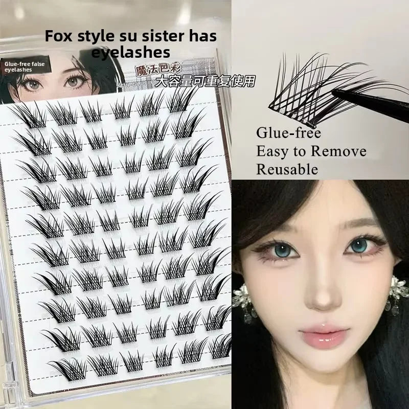 SWANS Fox Eye Self-Adhesive False Lashes – Fluffy Winged Cluster False Eyelashes SWANS B C 0.05mm|MIX