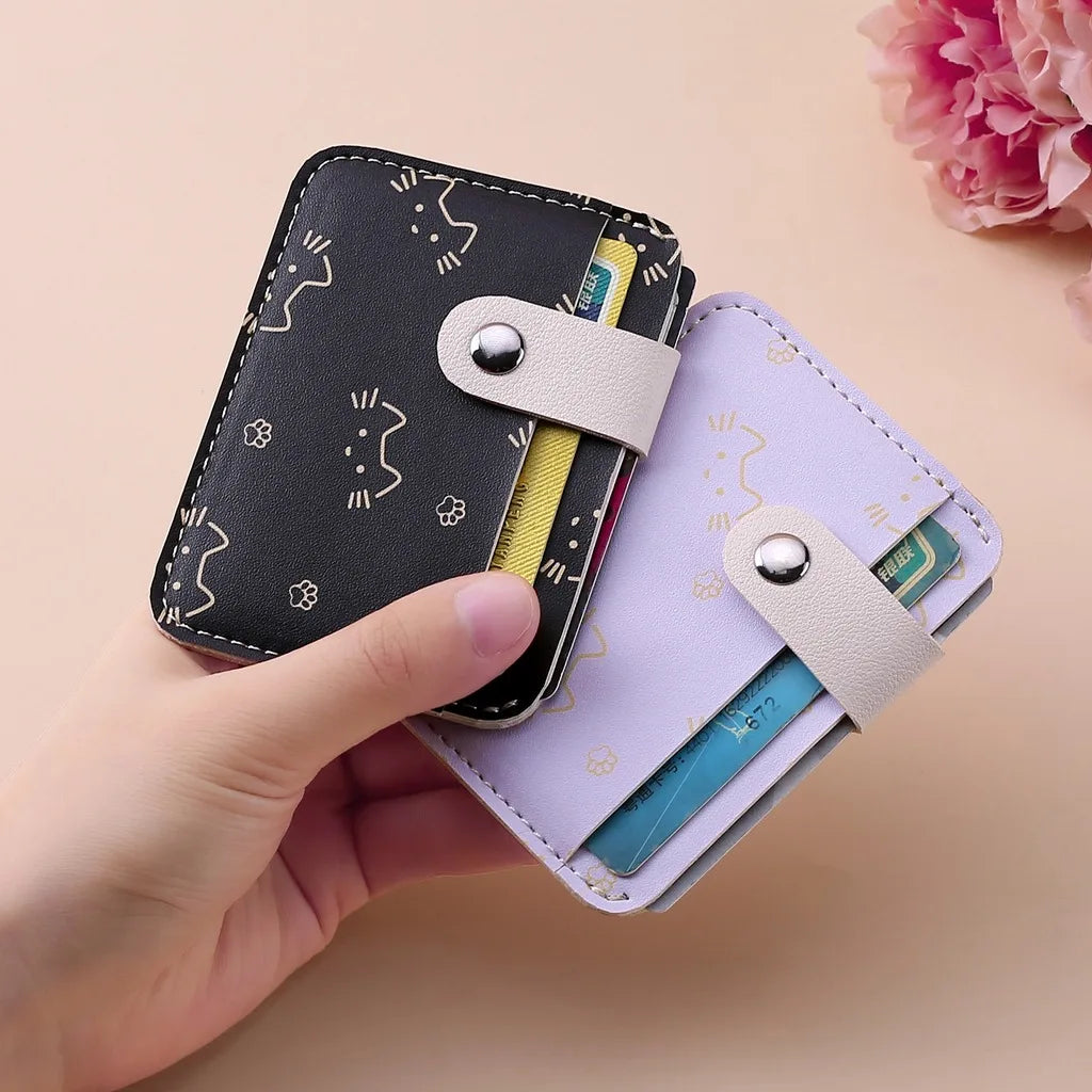 Women's Cat Print PU Leather Card Holder – Anti-Magnetic Mini Wallet Mini Card Wallet SWANS