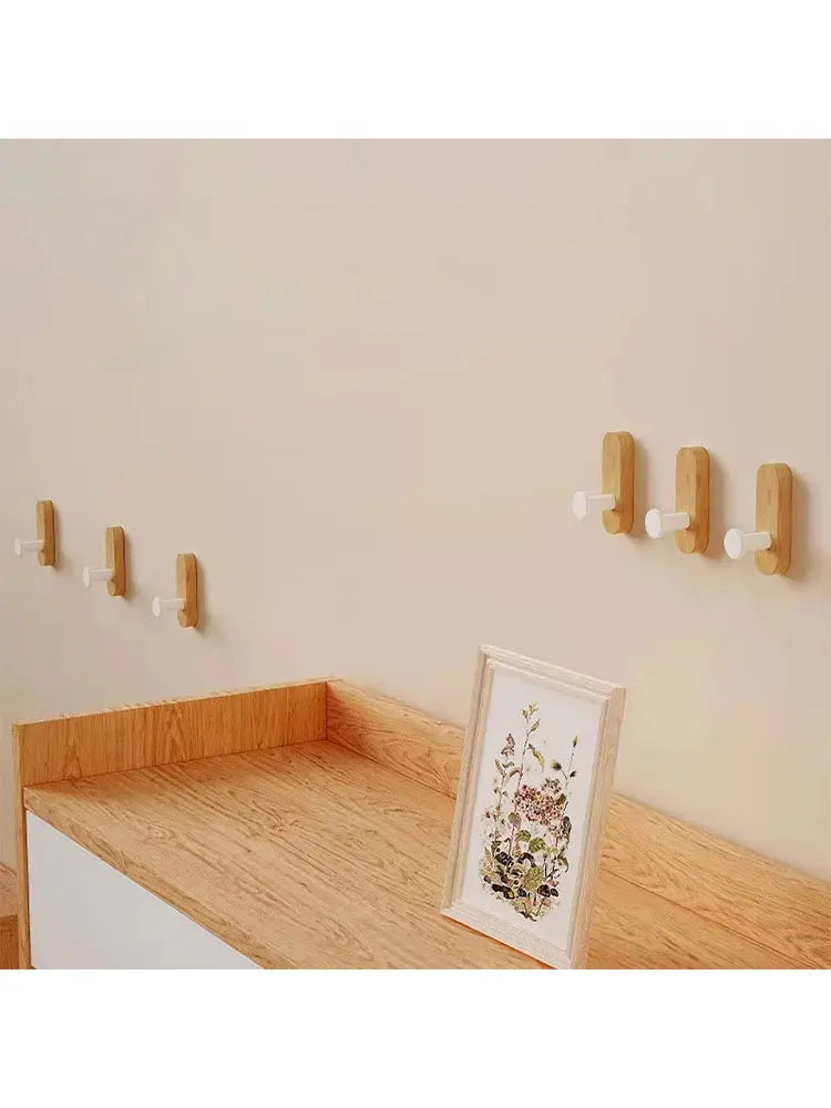 Self-Adhesive Walnut Wood Wall Hooks – No-Drill Organizer Wall Hooks Organizer SWANS