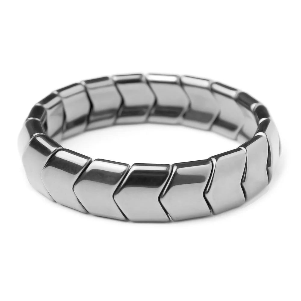 Natural Hematite Beaded Bracelet – Unisex Elastic Charm Bangle Beaded Charm Bracelet SWANS White