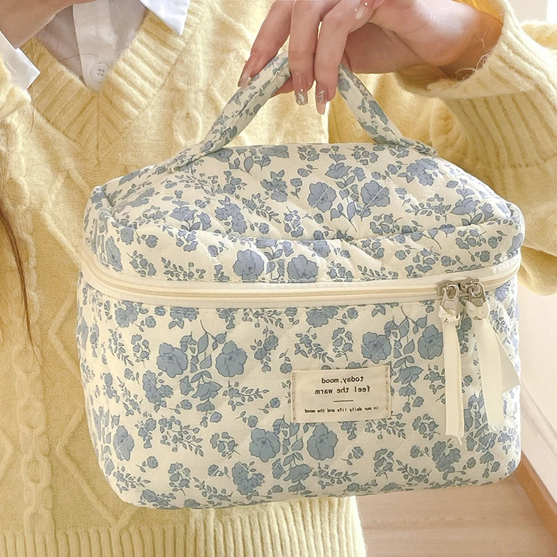 Vintage Rose Quilted Cotton Makeup Bag & Tote – Large Capacity Cosmetic Makeup Bag SWANS Tote