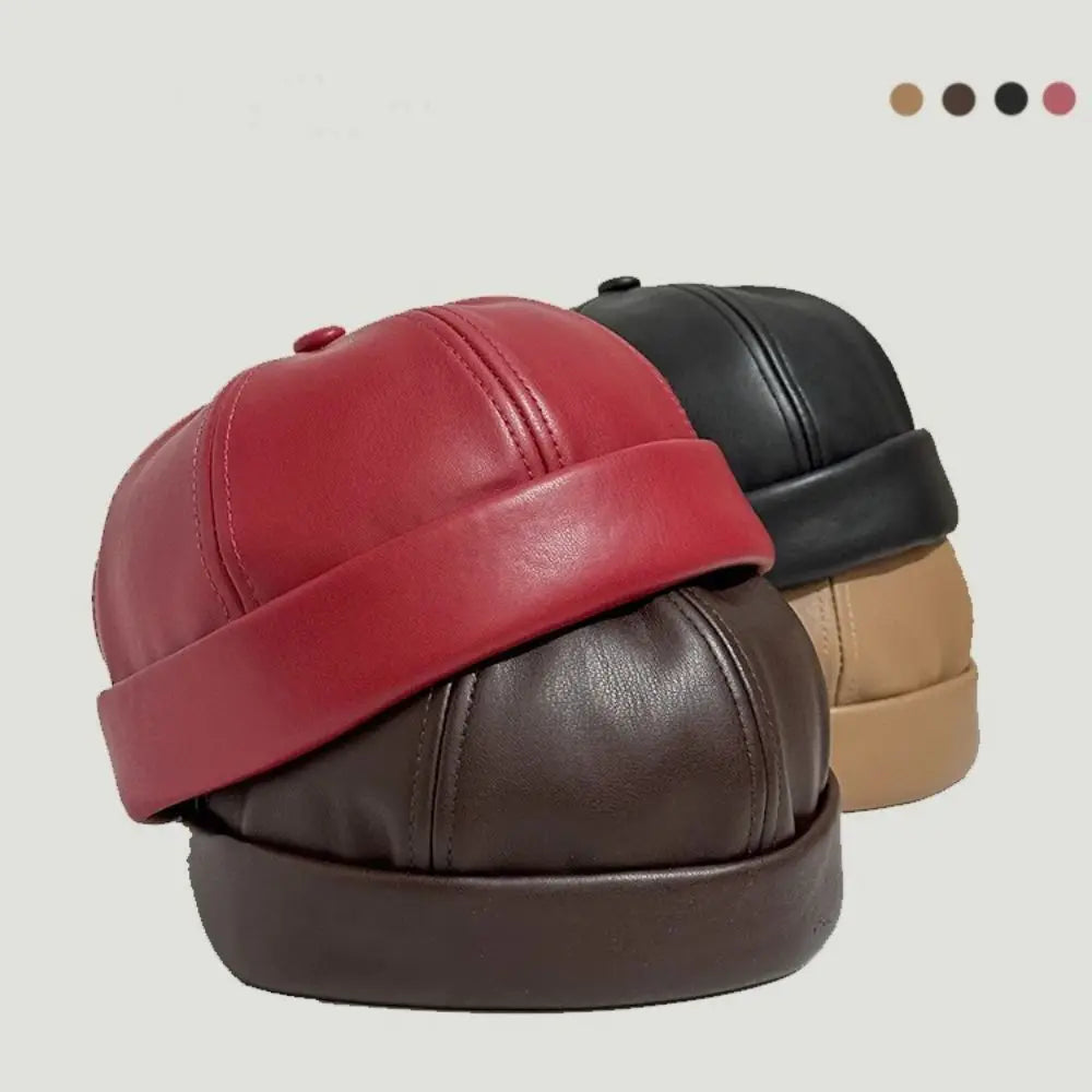 Retro PU Leather Brimless Hat – Unisex Adjustable Docker Cap Brimless Docker Hat SWANS