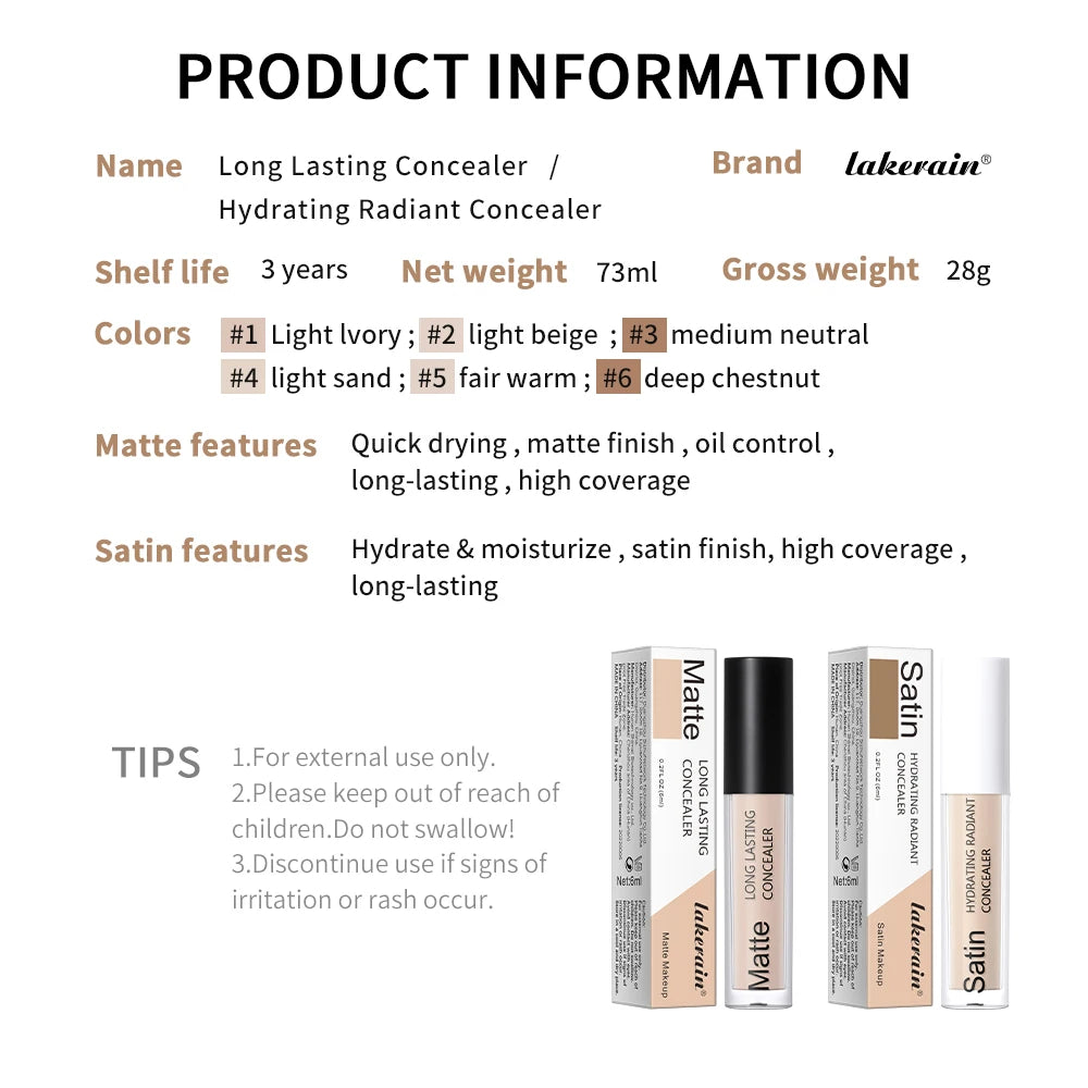 Lakerain Hydrating Radiant Concealer – High Coverage Liquid Liquid Concealer SWANS