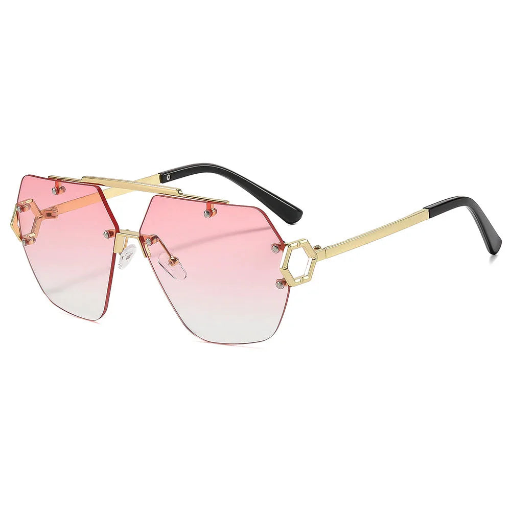 Y2K Rimless Pilot Sunglasses Double Bridge Rivet Metal Unisex Fashion Sunglasses SWANS Pink