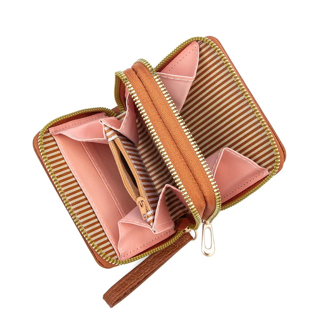 Women's PU Leather Mini Wallet – Dual Zipper & Wrist Strap Mini Leather Wallet SWANS