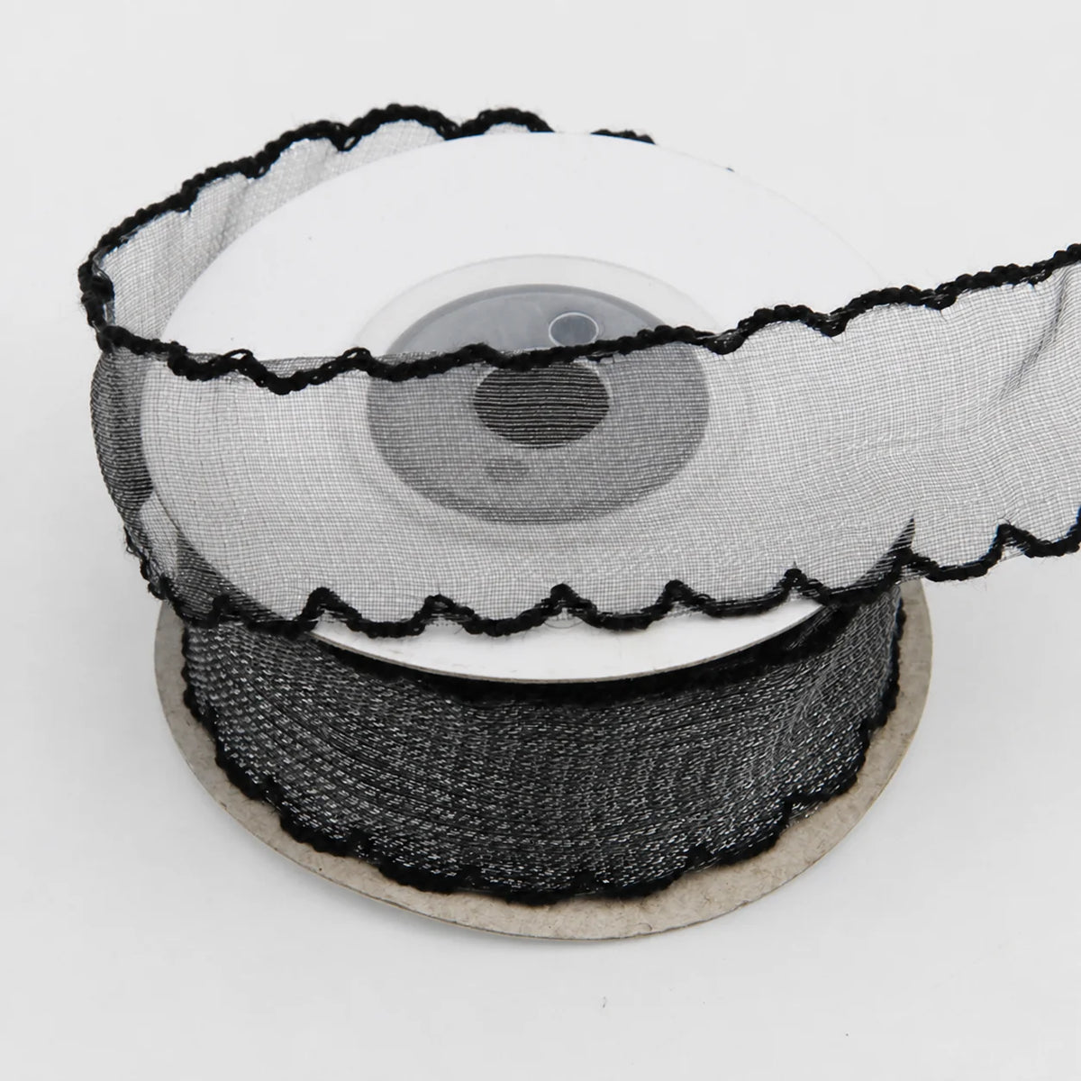 Shimmering Scalloped Edge Organza Ribbon – Boho Craft & Décor Decorative Craft Ribbon SWANS Black Silver 25mm