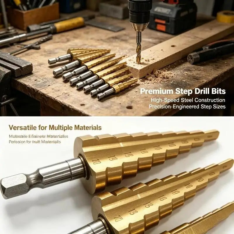 6-Pc Titanium Step Drill Bit Set – Metal, Wood & PVC Step Drill Bit Set SWANS 6PCS