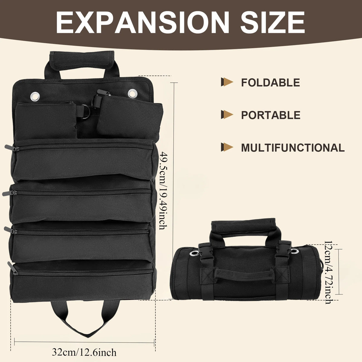 SWANS Roll-Up Oxford Tool Bag – Electrician Storage Organizer Tool Storage Bag SWANS