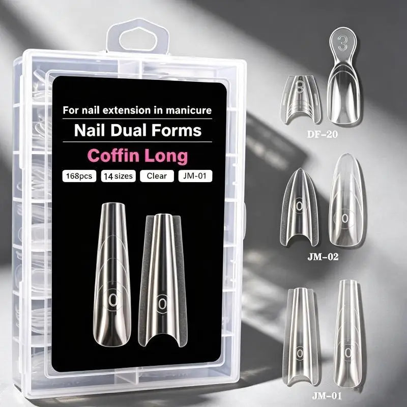 YOVIP 168-Pc Dual Nail Extension Forms – 14 Sizes Clear Molds Nail Extension Forms SWANS