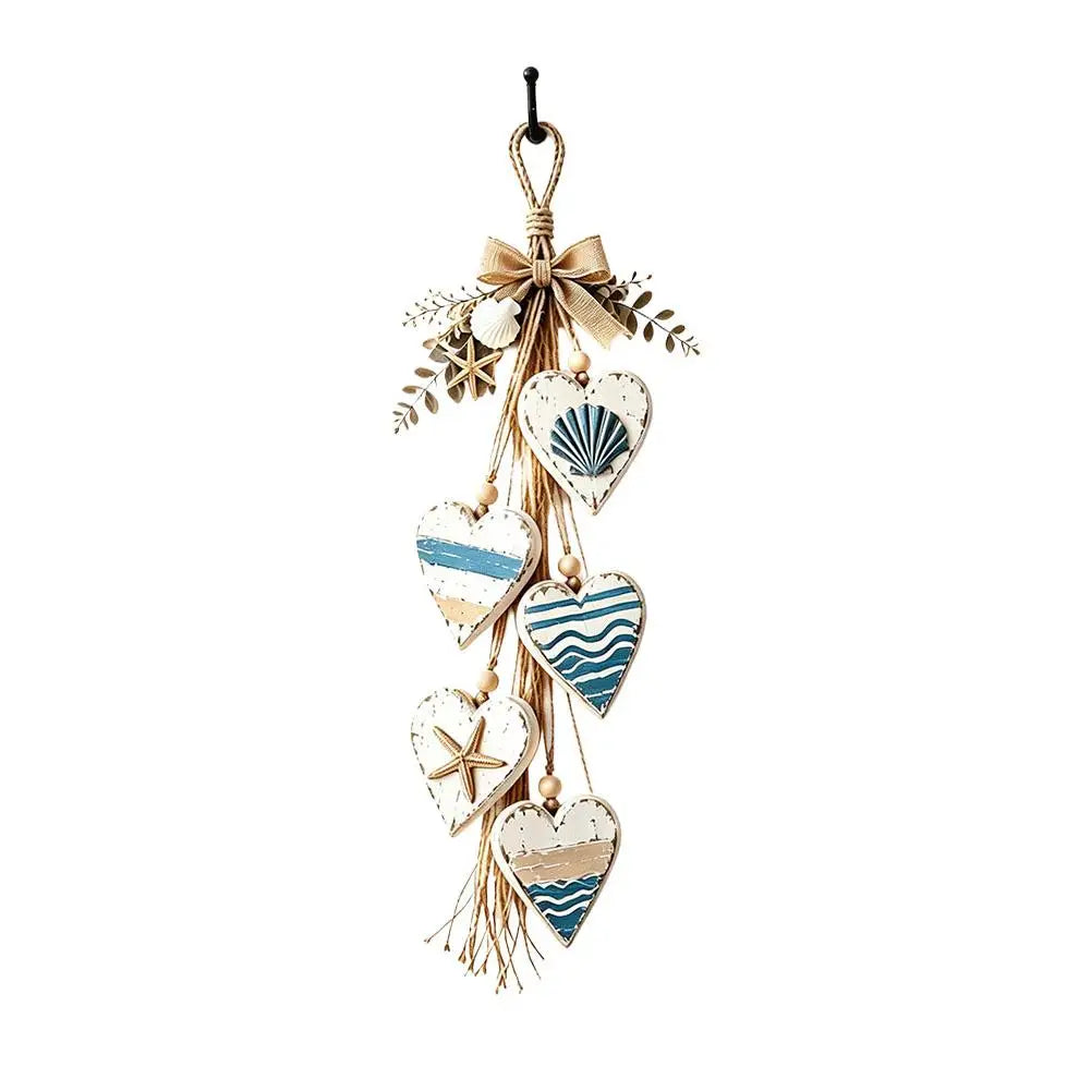 Rustic Farmhouse Heart Wall Hanging – 5-Layer Wood & Hemp Wall Hanging Decor SWANS Blue