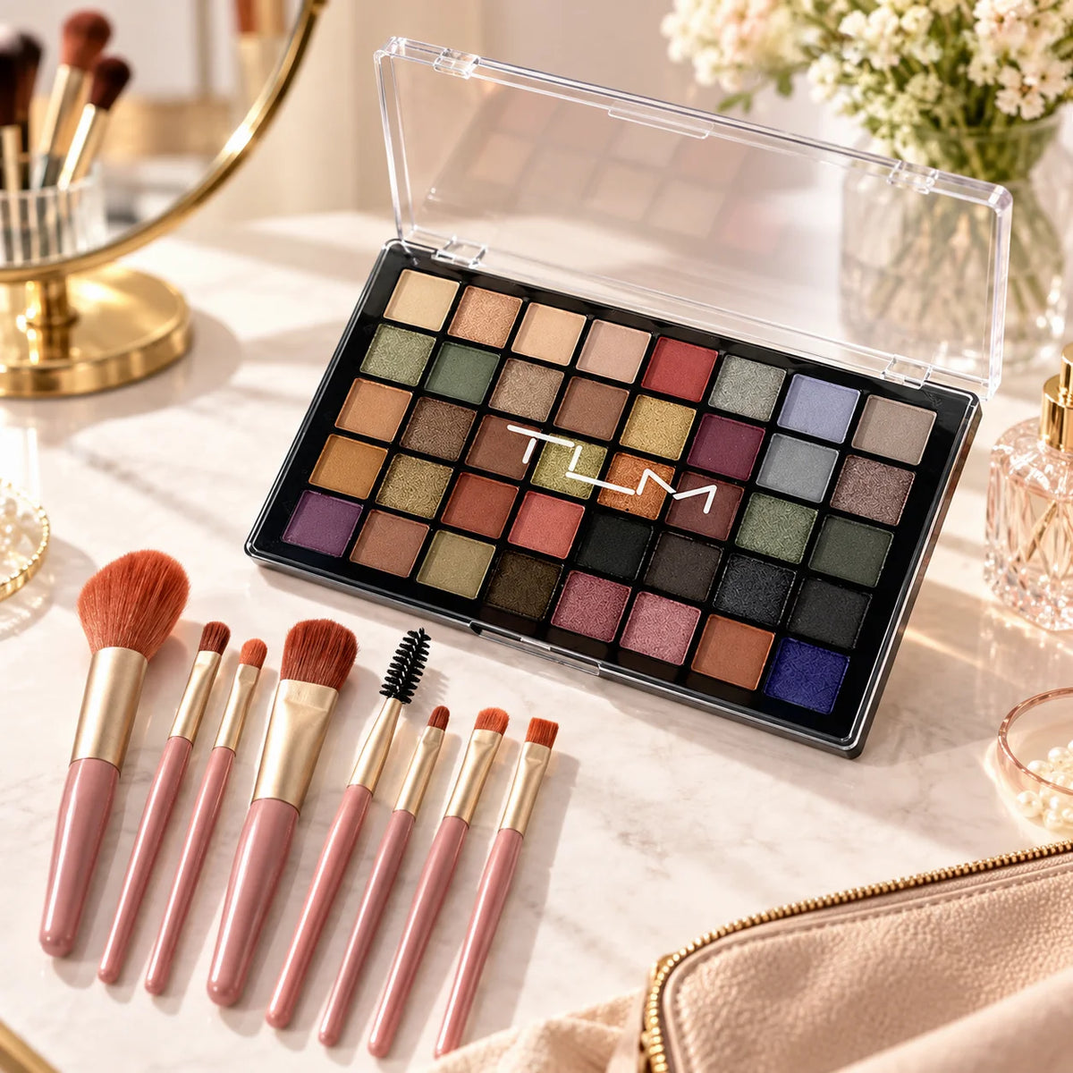 TLM 40-Color Eyeshadow Palette & 9-Brush Set – Matte & Shimmer Eyeshadow Palette Set SWANS 1Set United States
