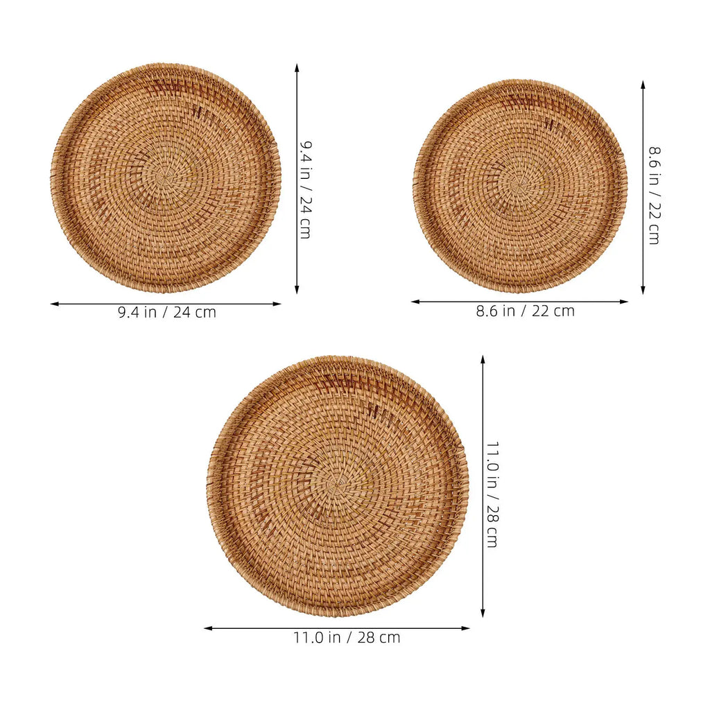 3-Pack Handwoven Wicker Storage Baskets – Decorative Tray Set Wicker Storage Baskets SWANS