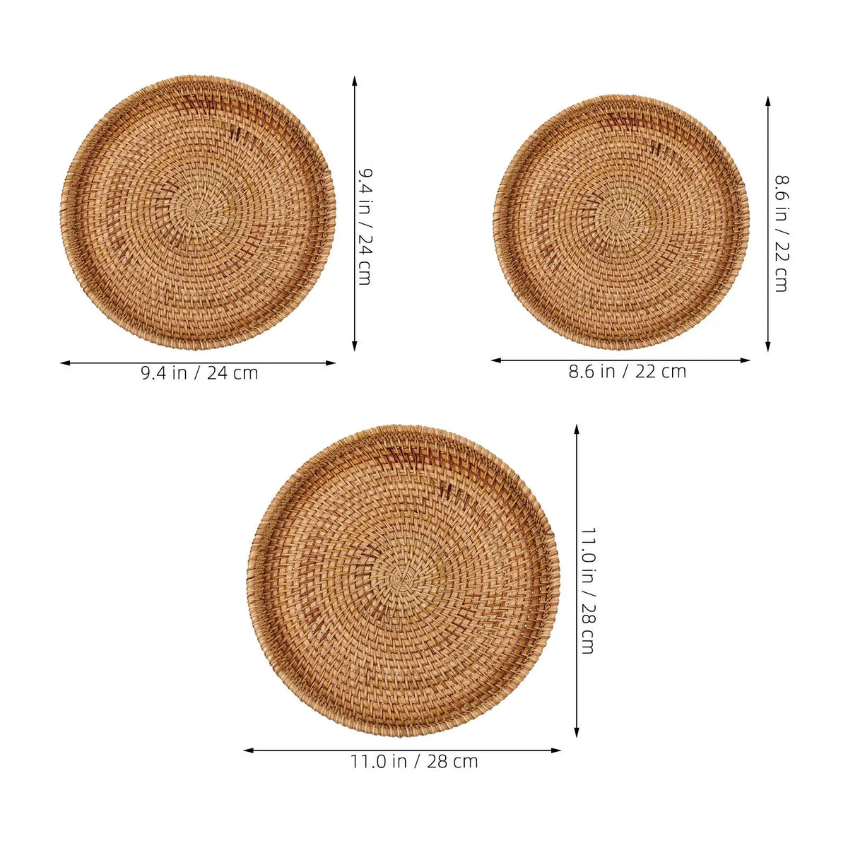 3-Pack Handwoven Wicker Storage Baskets – Decorative Tray Set Wicker Storage Baskets SWANS