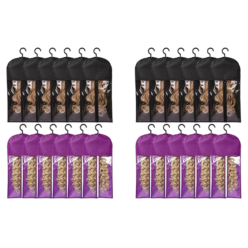 24-Pack Wig Storage Bags with Hangers – Hair Extension Holder Wig Storage Set SWANS black purple NONE