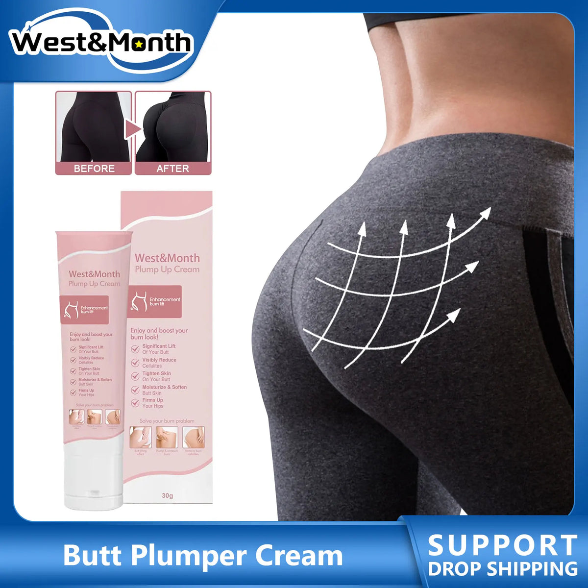 WEST MONTH Buttock Firming & Lifting Cream – Hip Sculpting 30g Body Firming Cream SWANS