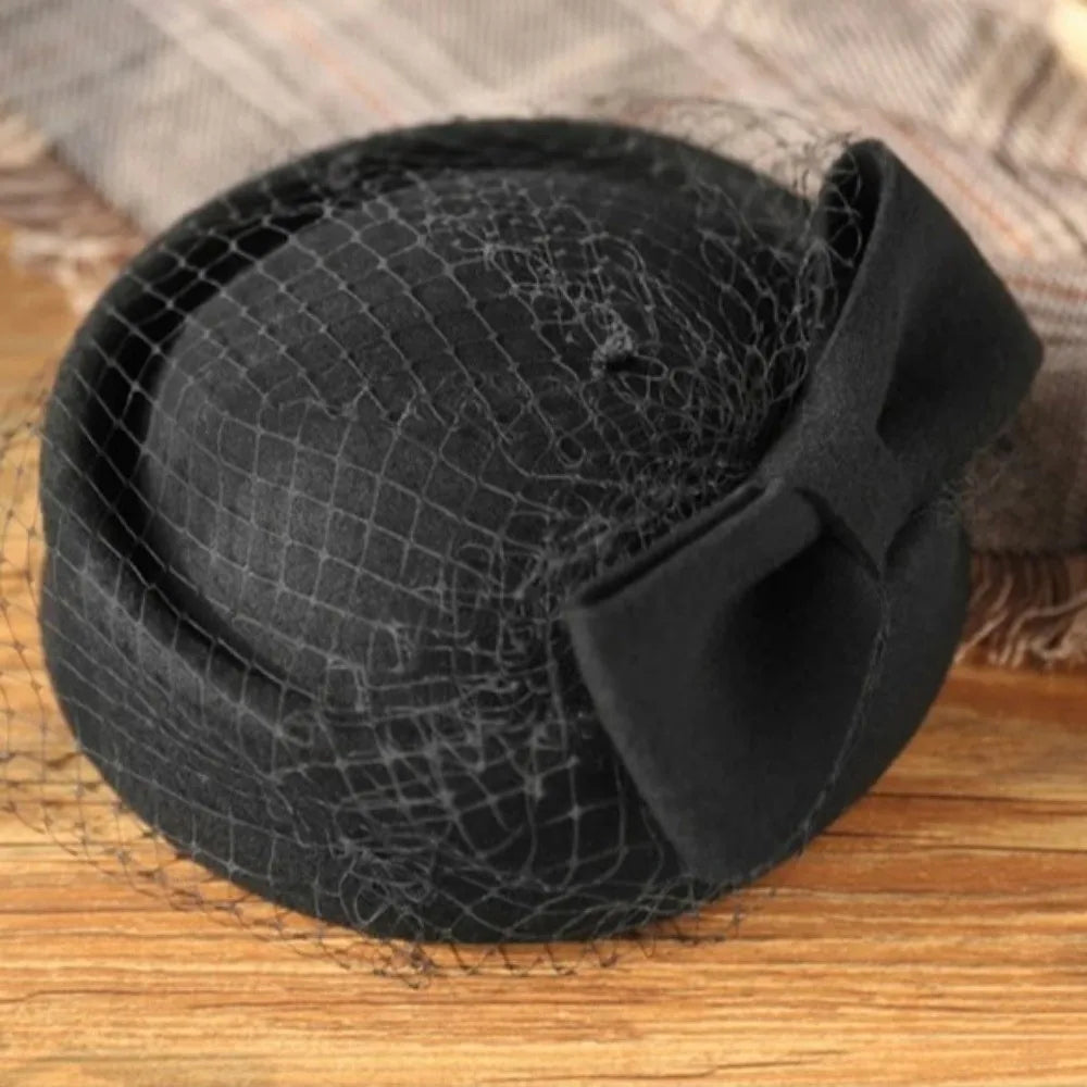 Women's Wool Fascinator Hat – Mesh Veil & Bowknot British Style Fascinator Hat SWANS