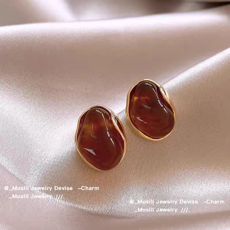 Tiger Eye Stone Stud Earrings – Zinc Alloy Light Luxury Stud Earrings SWANS 6