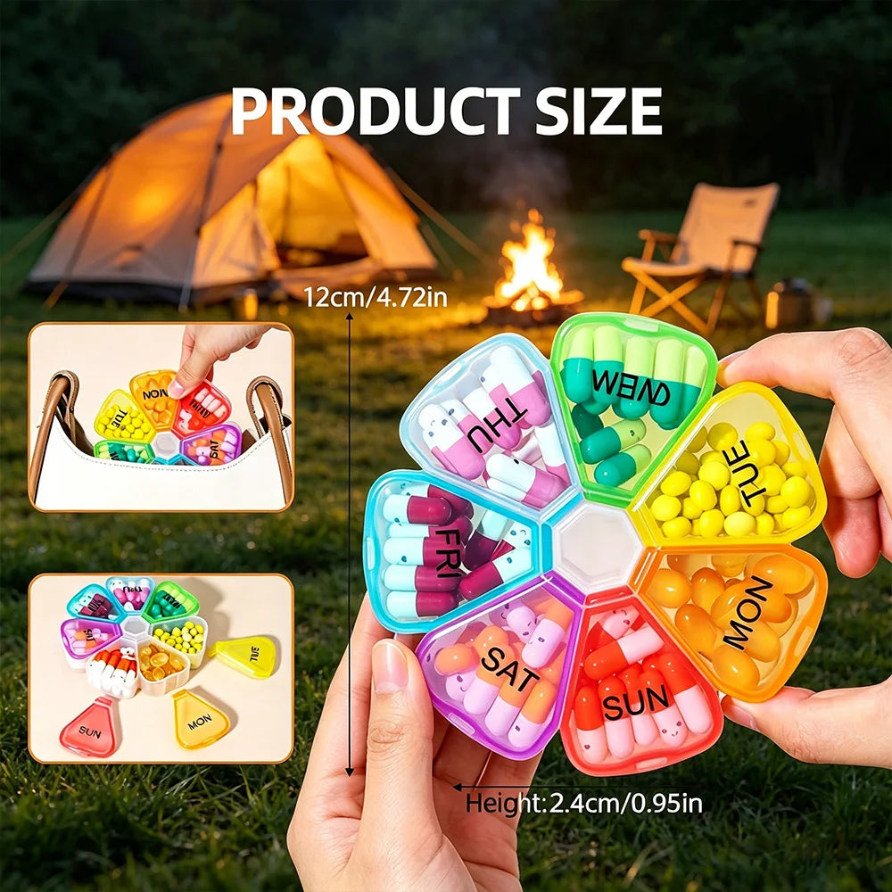 7-Compartment Rainbow Pill Case – Travel Medicine Organizer Pill Organizer SWANS