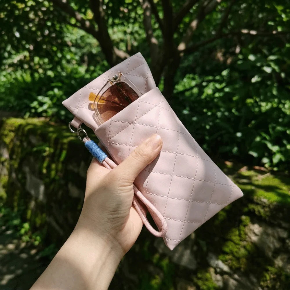 PU Leather Double-Layer Glasses Storage Bag | Grid Pattern Eyeglass Case SWANS