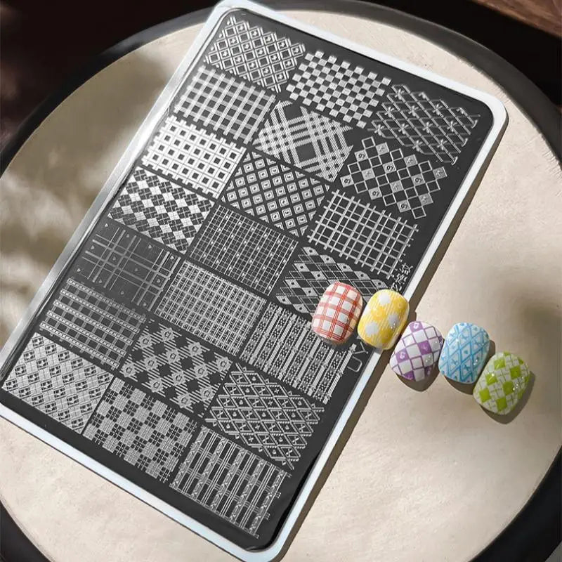 YOVIP Plaid Grid Nail Stamping Plate – DIY Nail Art Tool Nail Stamping Plate SWANS