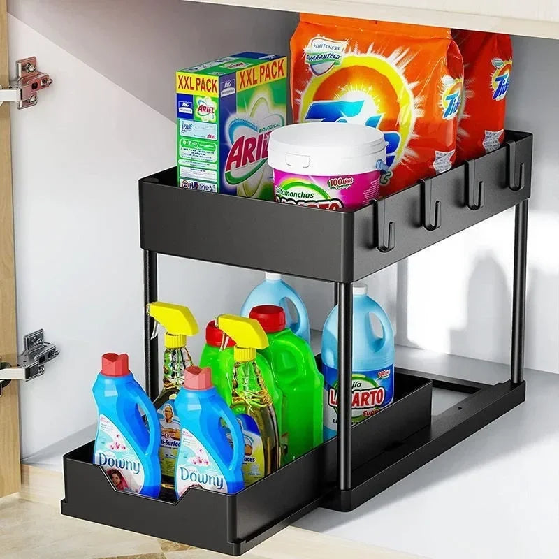 Under Sink Organizer – Double Sliding Drawers Kitchen Rack Under Sink Organizer SWANS