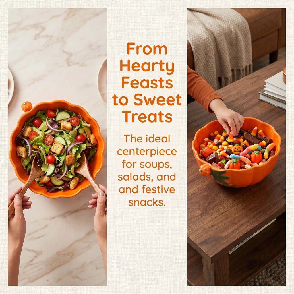 Ceramic Pumpkin Bowl 1300ml – Halloween & Fall Serving Dish Ceramic Serving Bowl SWANS