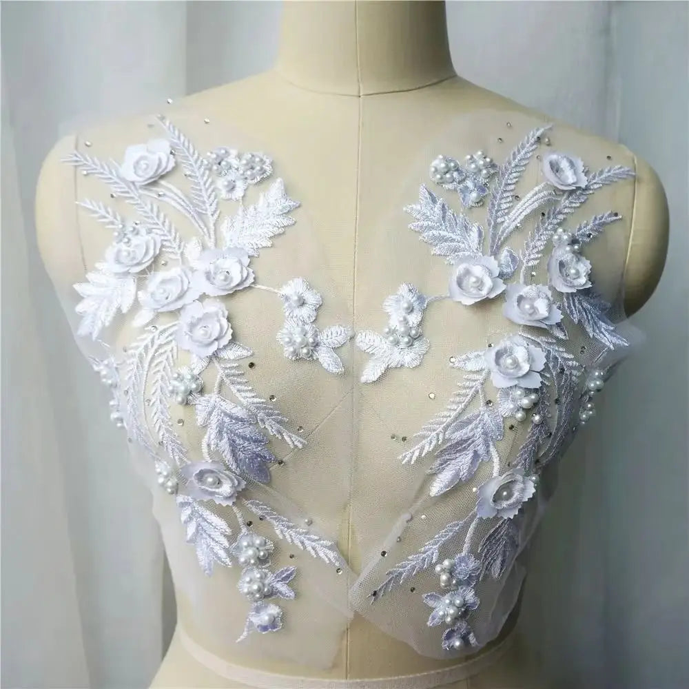 Sequin Embroidery Lace Applique Patches DIY Pair 22x32cm Embroidery Applique Patch SWANS