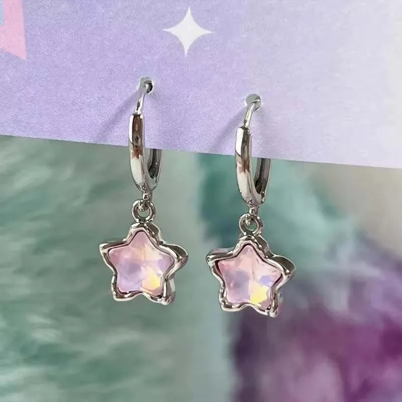 Pink Moonstone Crystal Star Hoop Earrings for Women & Girls Crystal Hoop Earrings SWANS Pink