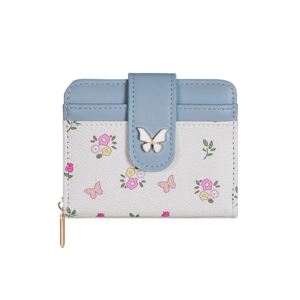Women's PU Leather Bifold Wallet – Butterfly Floral Coin Purse Women's Bifold Wallet SWANS Blue White