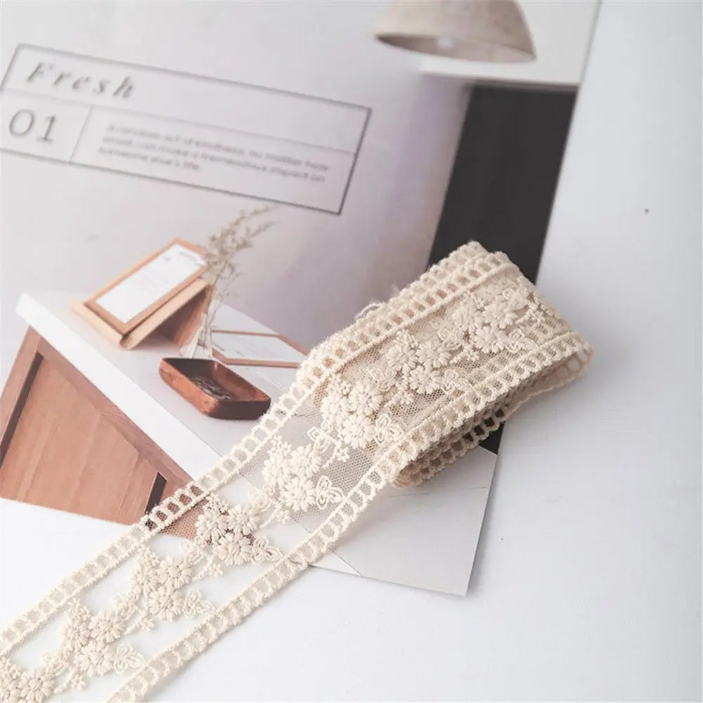 Embroidered Net Lace Ribbon Trim 4cm x 1m – DIY Sewing Lace Ribbon Trim SWANS beige
