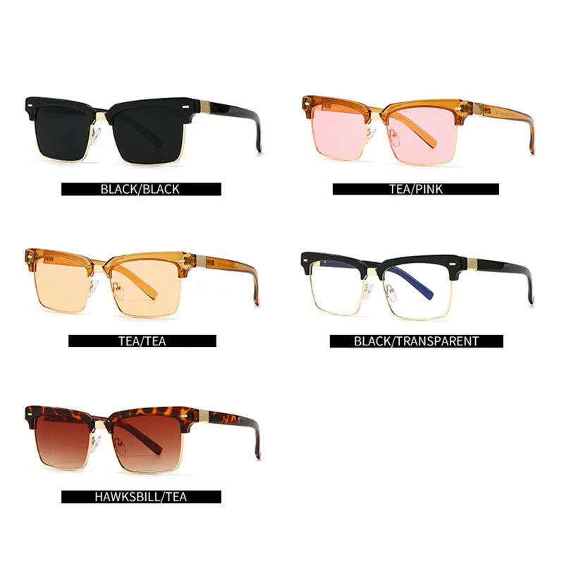 TOYEARN Square Punk Rivet Sunglasses UV400 Metal Frame Fashion Sunglasses SWANS