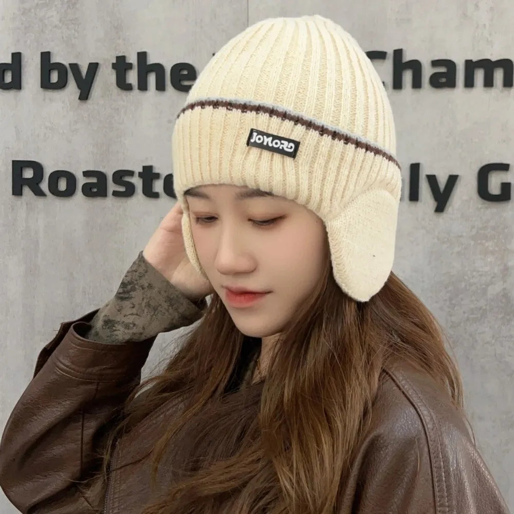 Thickened Knit Hat with Earmuffs – Unisex Windproof Cap Knit Winter Hat SWANS