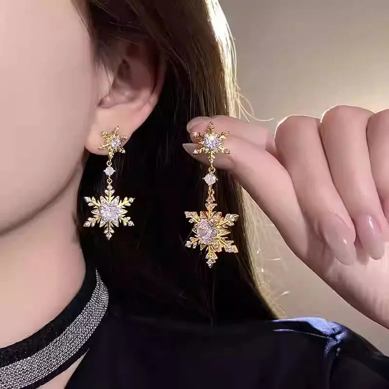 Snowflake Drop Earrings – Pearl Chain & Rhinestone Pendant Drop Earrings SWANS