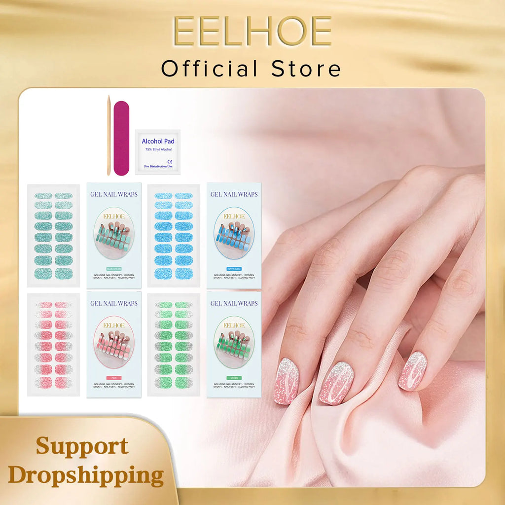 EELHOE Semi-Cured Gel Nail Stickers – Jelly Shine Gradient Gel Nail Stickers SWANS