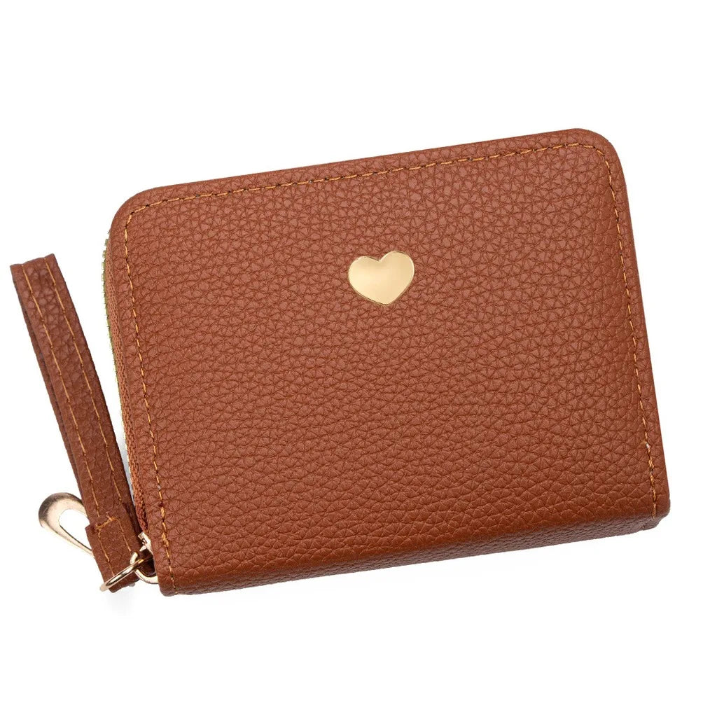 Women's PU Leather Mini Wallet – Dual Zipper & Wrist Strap Mini Leather Wallet SWANS Brown