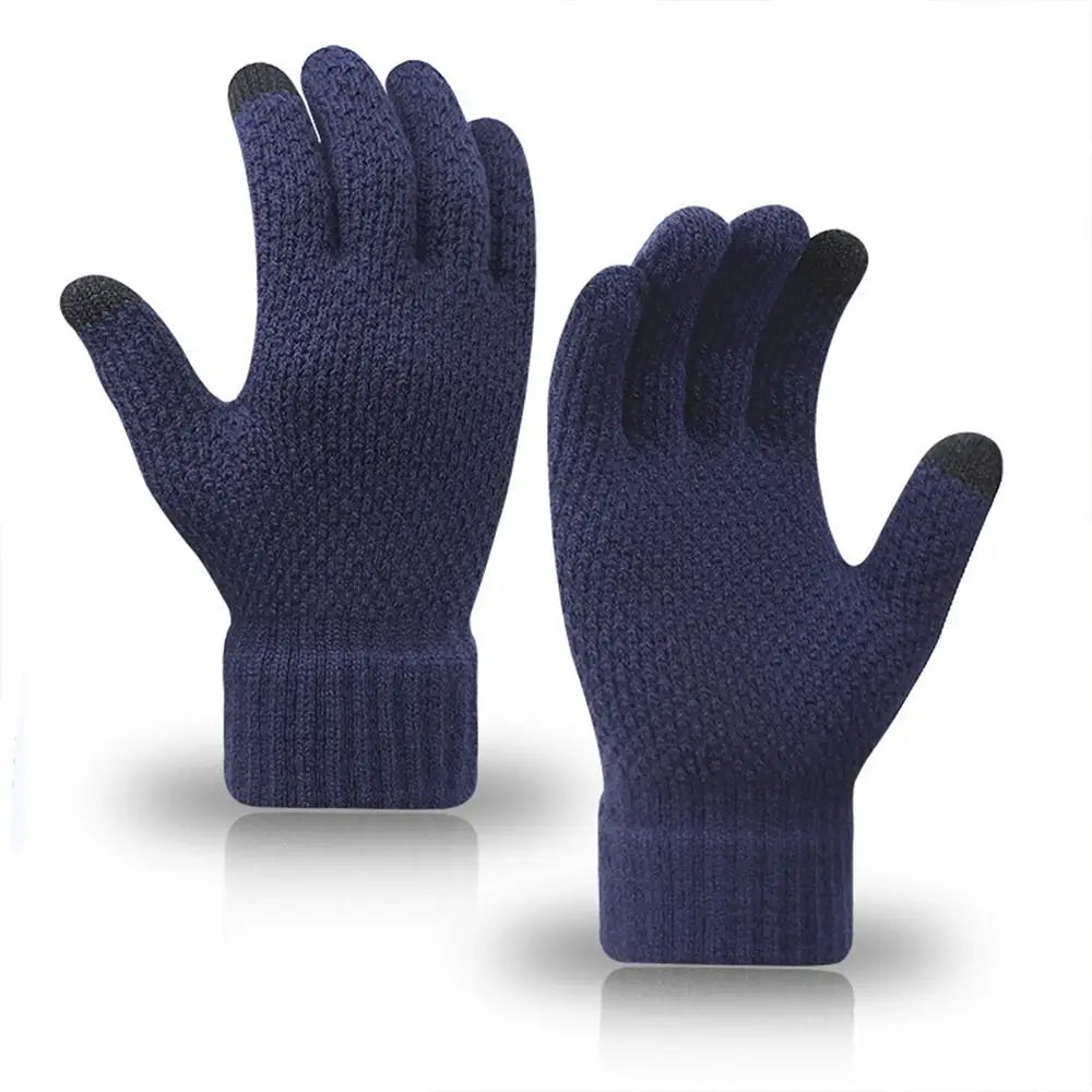 Unisex Knitted Touch Screen Gloves – Thick Warm Windproof Knitted Winter Gloves SWANS navy blue