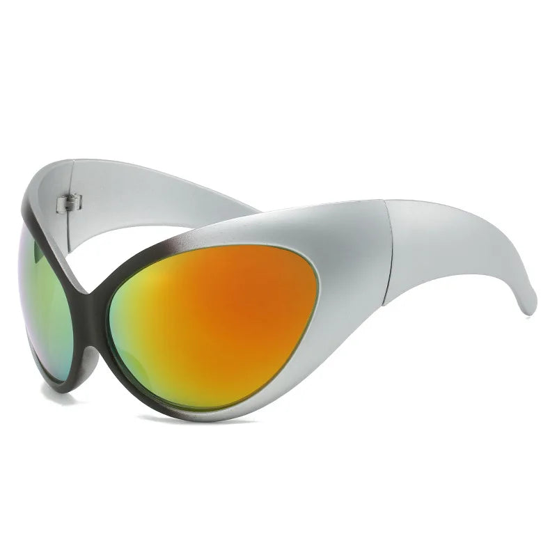 Y2K Oversized Cat Eye Sunglasses UV400 Mirrored – Unisex Cat Eye Sunglasses SWANS Silver Black Red