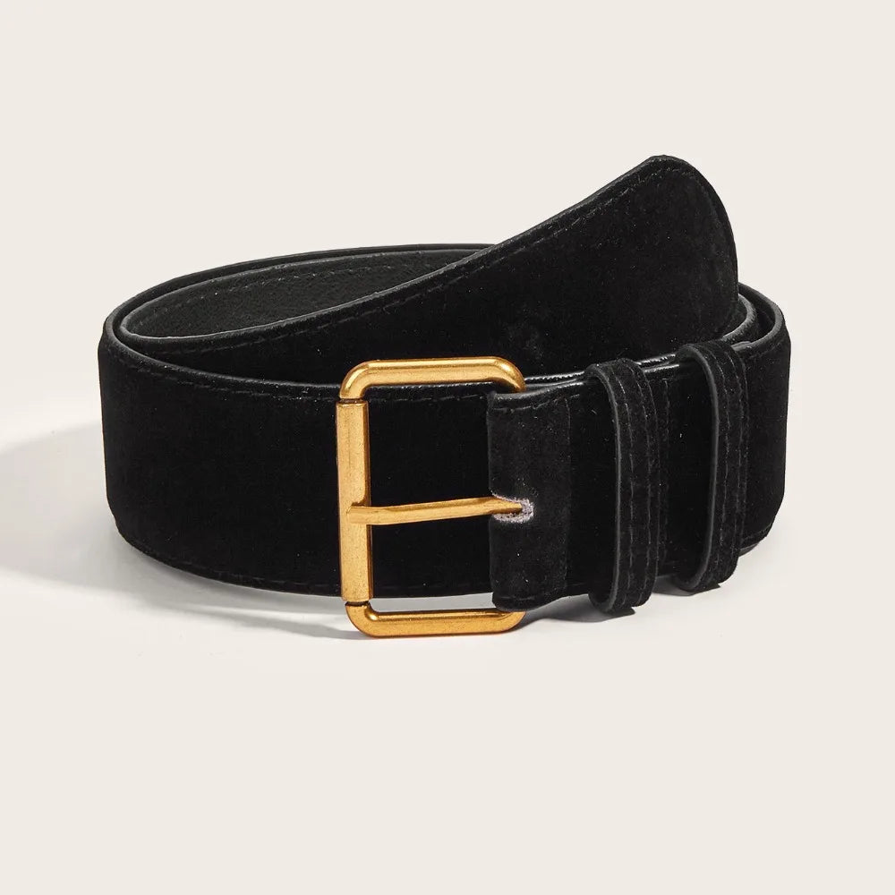 Women's Retro Wide PU Belt – Pin Buckle Waistband | 4.8cm Women's Wide Belt SWANS Black-102cm-