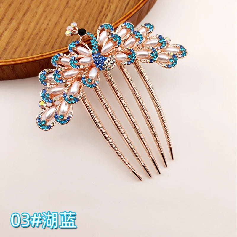 Women Crystal Phoenix Hair Comb – Rhinestone Alloy Clip Decorative Hair Comb SWANS 02