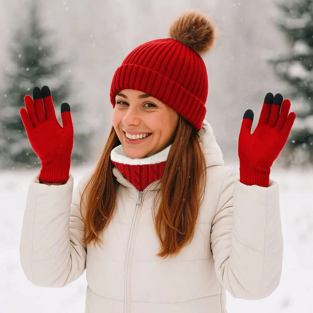 Women's 3-Piece Winter Knitted Hat, Scarf & Gloves Set Winter Accessory Set SWANS