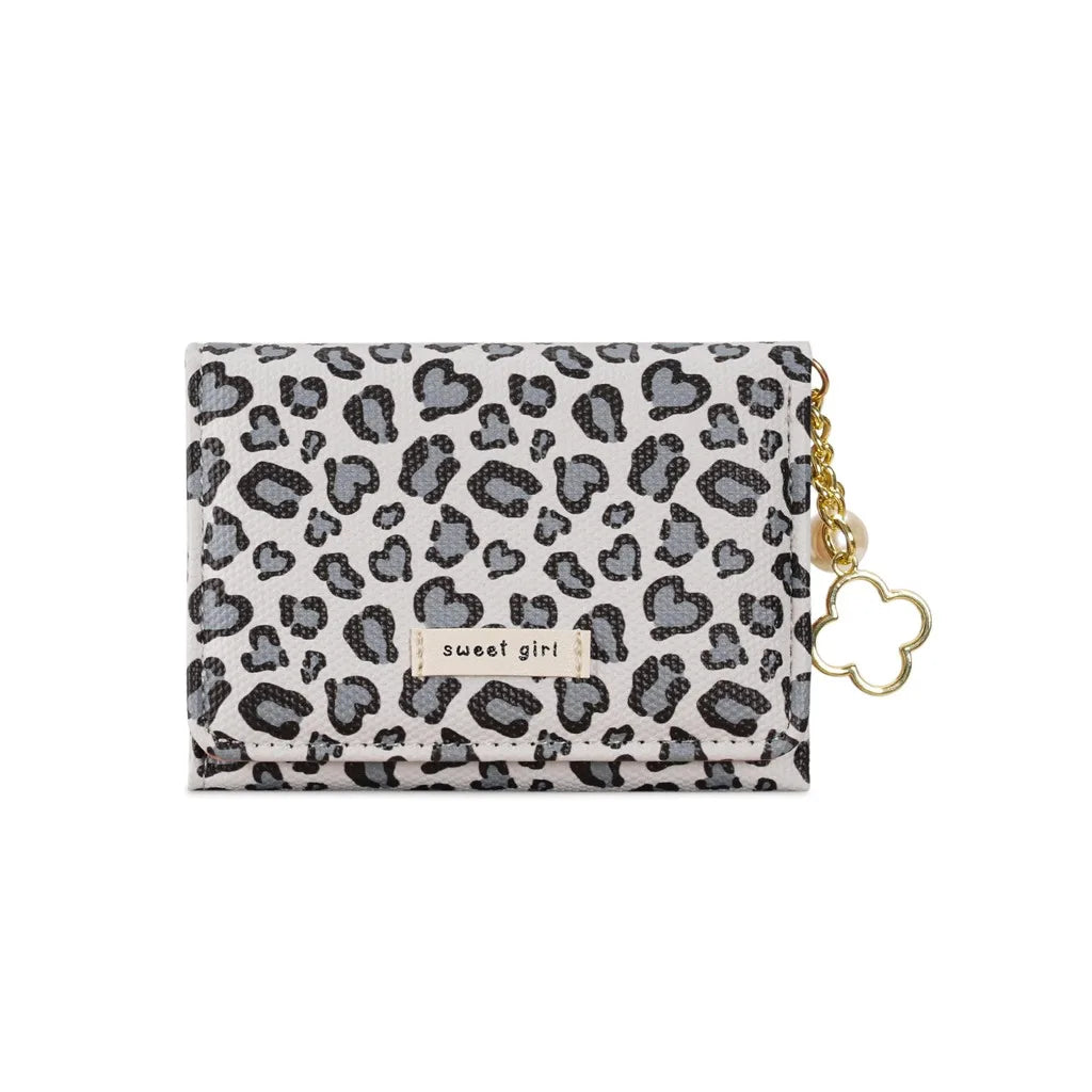 Women's PU Leopard Tri-Fold Wallet – Clover Pearl Pendant Tri-Fold Wallet SWANS Black