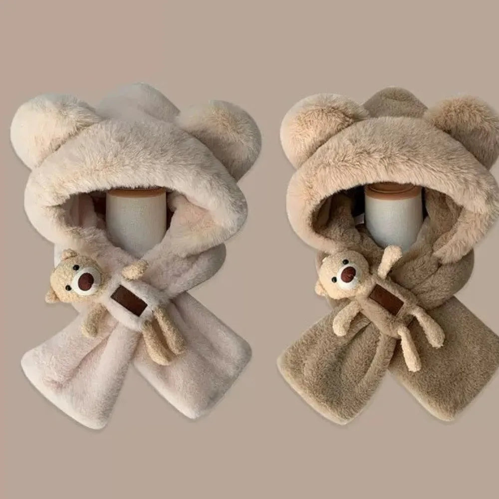 Bear Integrated Hat & Scarf Set – Warm Windproof Pullover Hat & Scarf Set SWANS
