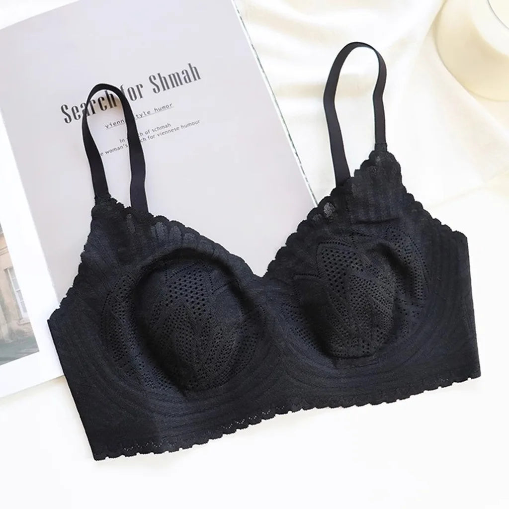 Natural Latex Wireless Lace Bra – Invisible 3/4 Cup Side Support Wireless Lace Bra SWANS Black-M One Size