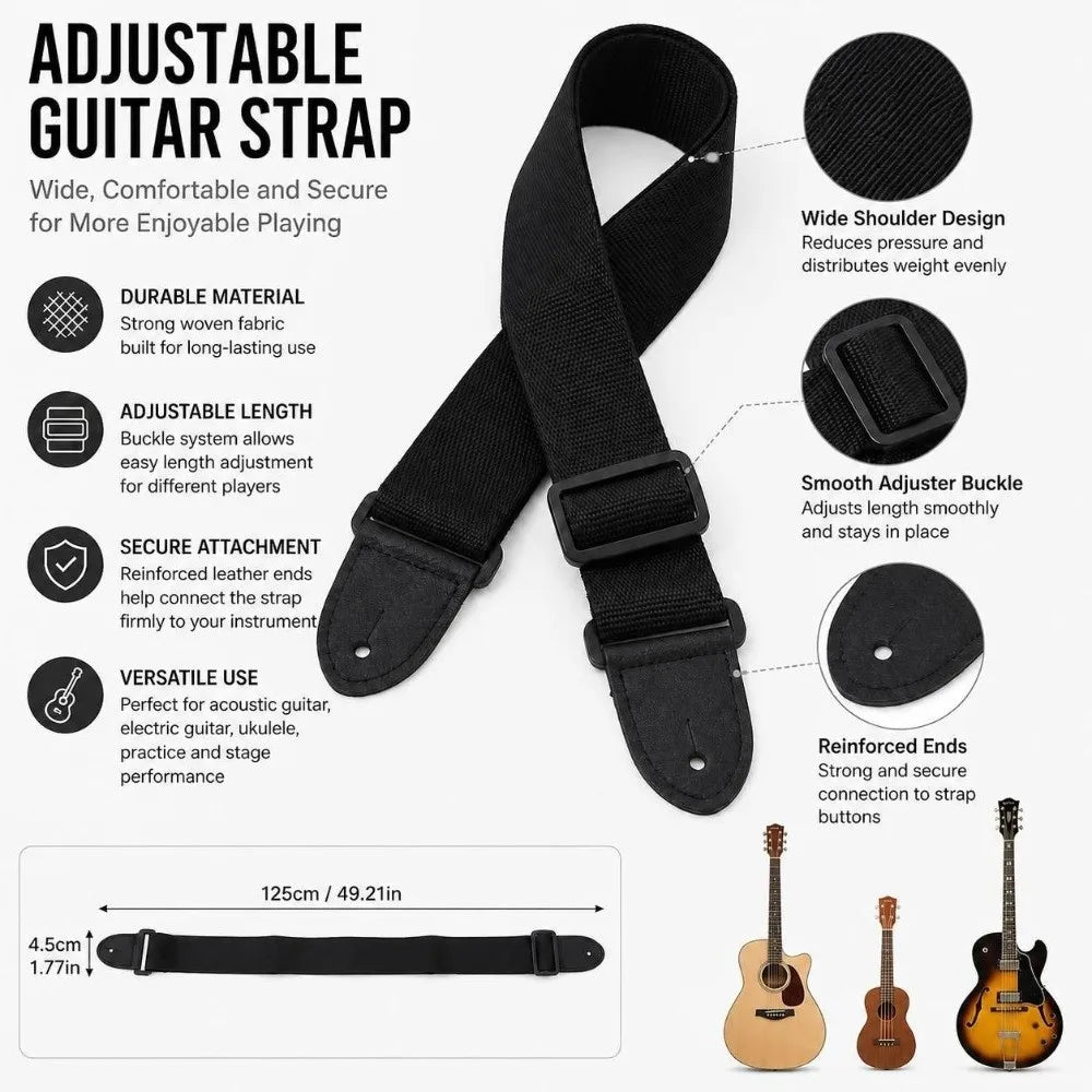 Adjustable Wide Guitar Strap – Woven Fabric, Acoustic & Electric Guitar Strap SWANS