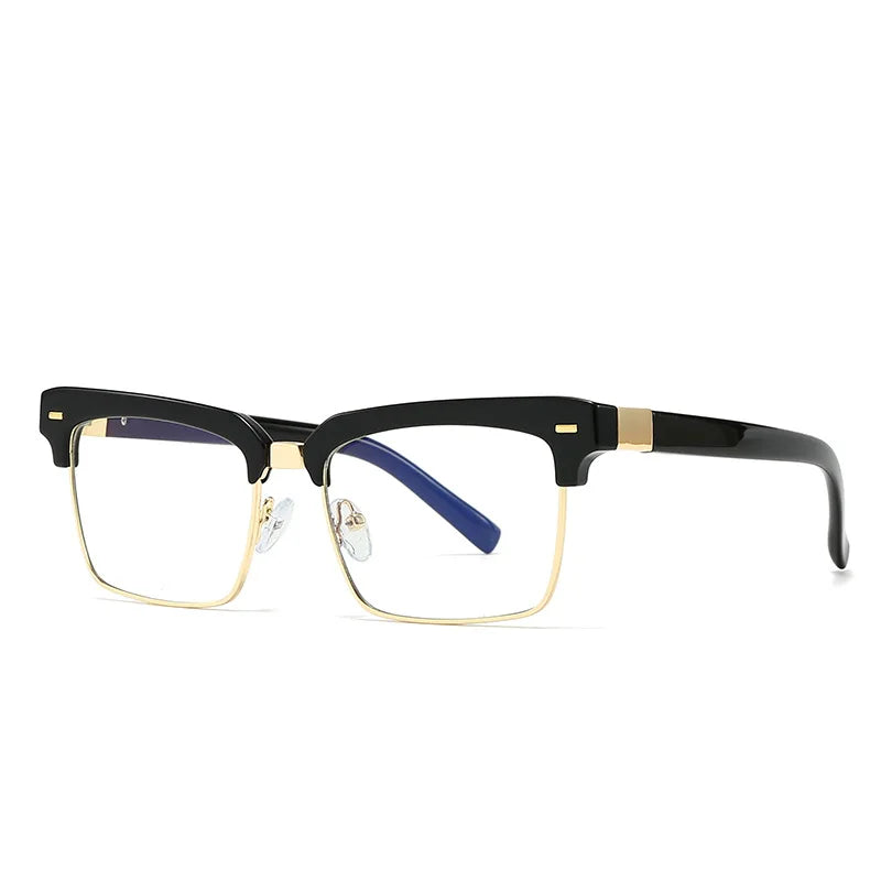 TOYEARN Square Punk Rivet Sunglasses UV400 Metal Frame Fashion Sunglasses SWANS Black Clear