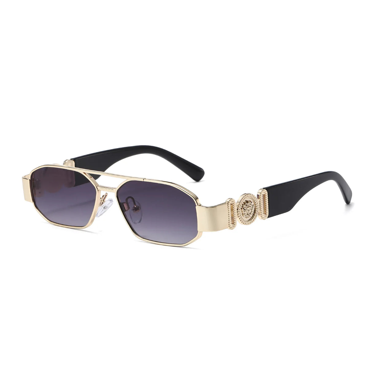Y2K Steampunk Irregular Sunglasses Double Bridge Unisex Steampunk Sunglasses SWANS Gold Gray As the picture