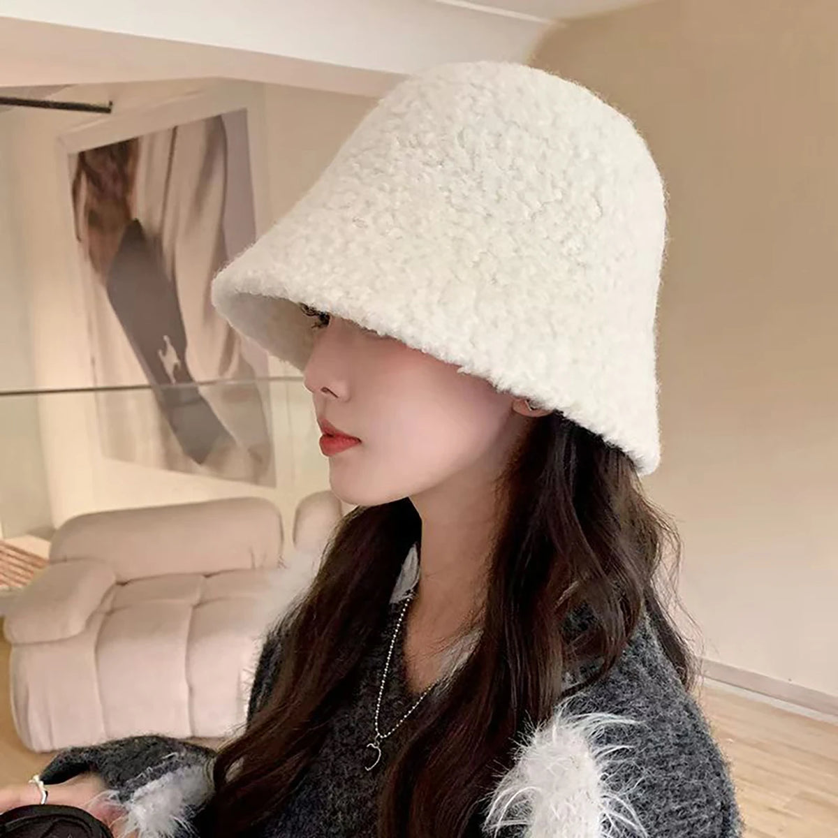 Women's Winter Knit Bucket Hat – Foldable Wide Brim Warm Cap Knit Bucket Hat SWANS white One Size