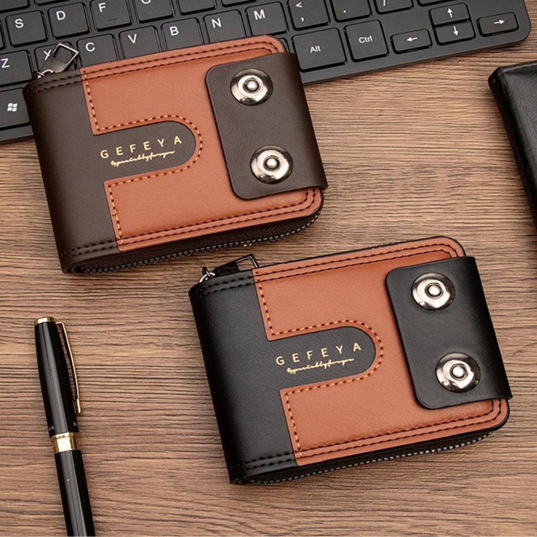 Men's Colorblock PU Bifold Wallet – Dual Magnetic Multi Card Slot Men's Bifold Wallet SWANS