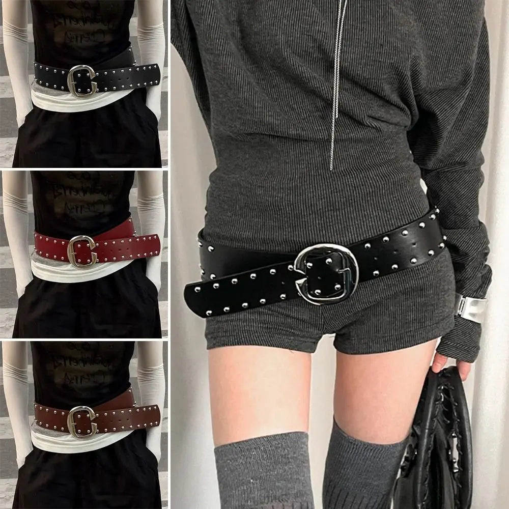 Women's Wide PU Rivet Belt – Punk Style for Jeans & Skirts Wide Waist Belt SWANS