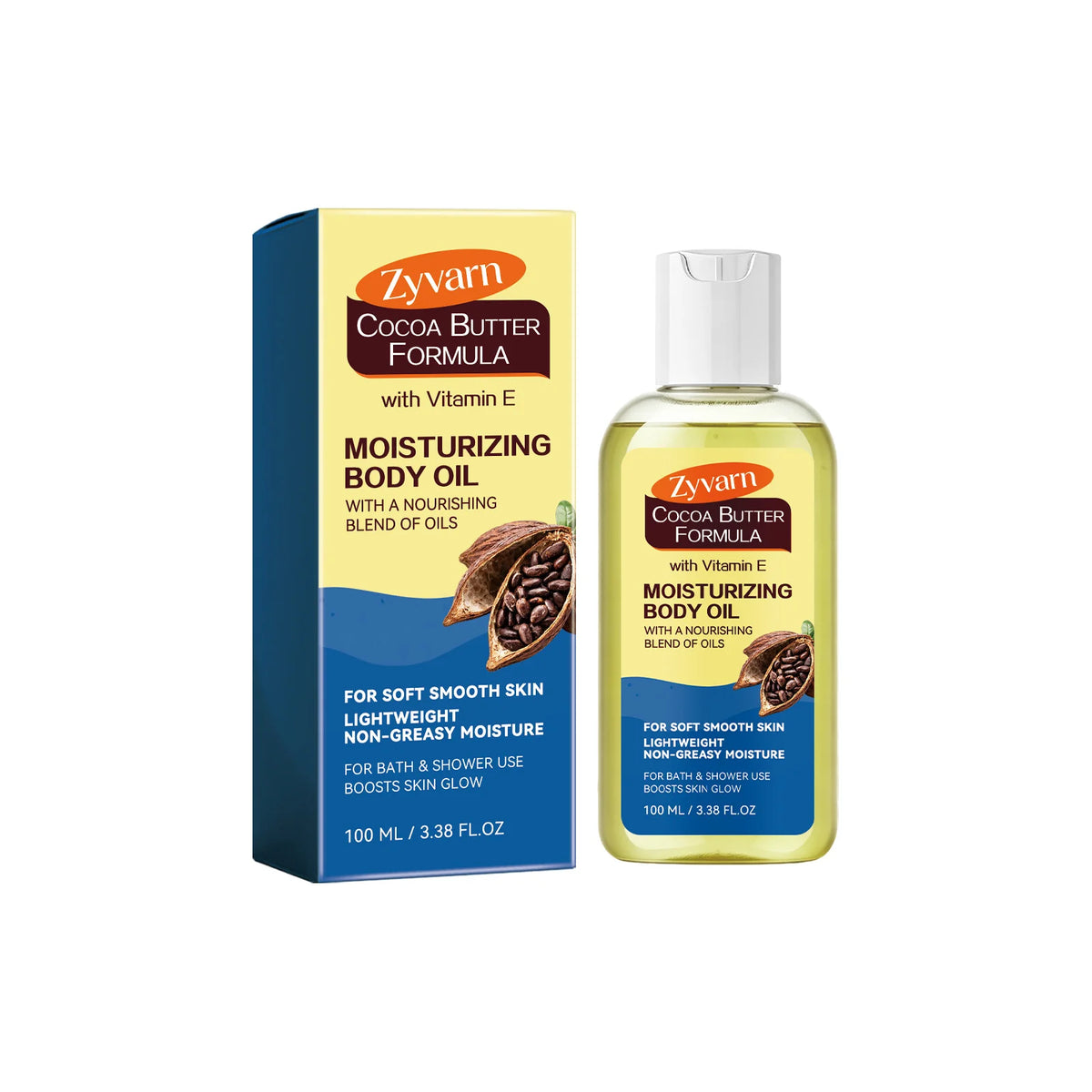 ZYVARN Cocoa Butter Body Oil – Lightweight Moisturizing Glow Body Oil SWANS 100ml boxed